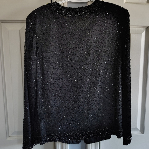 Laurence Kazar Black Beaded Cocktail Jacket VIntage Silk M - Picture 6 of 14